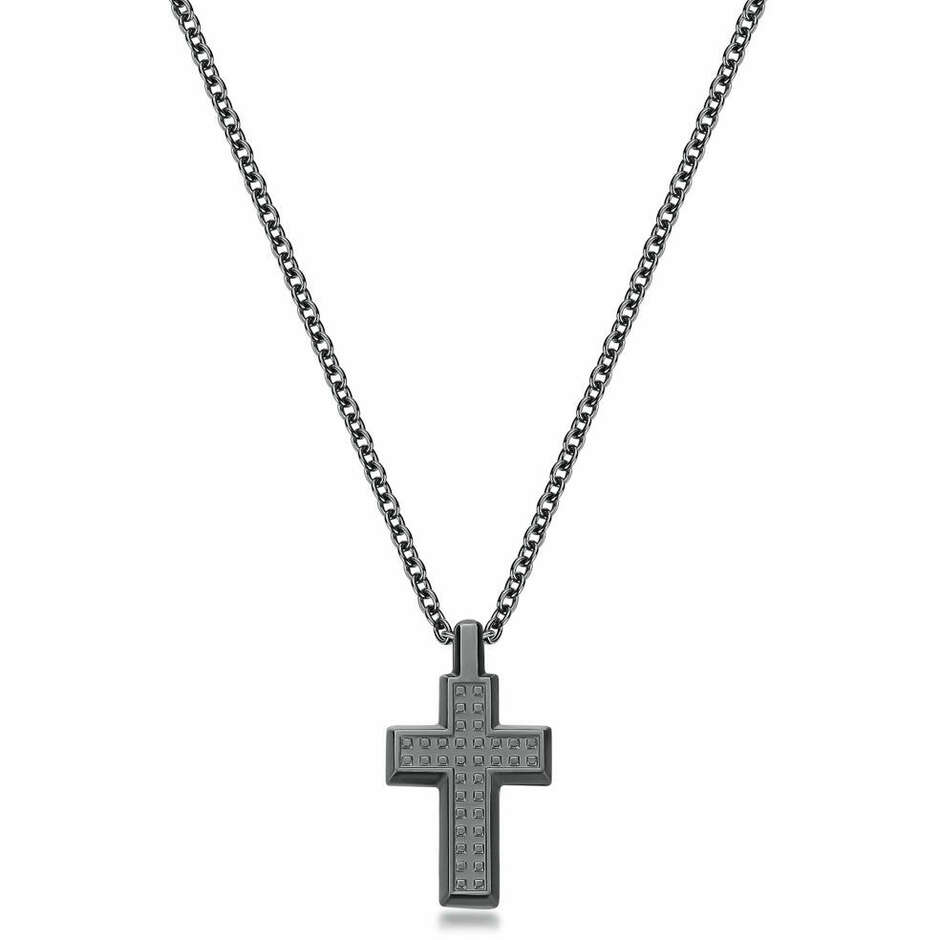 Collana Brosway Bullet con croce pendente in acciaio brunito