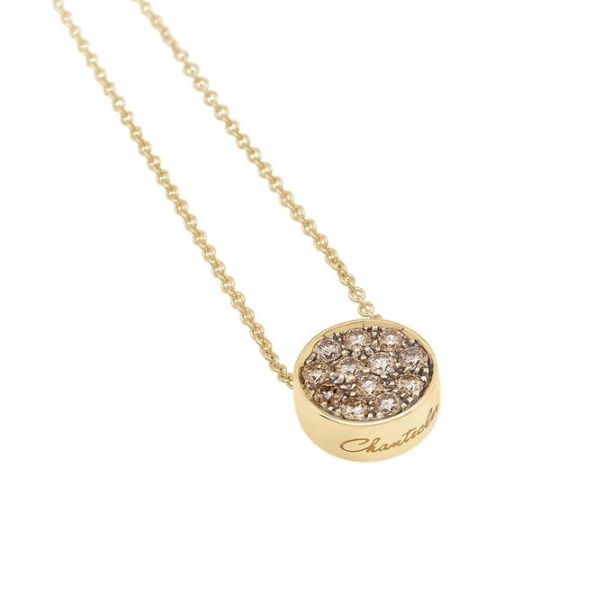 Collana Chantecler Paillettes in oro giallo pave di diamanti Champagne e smalto caramello