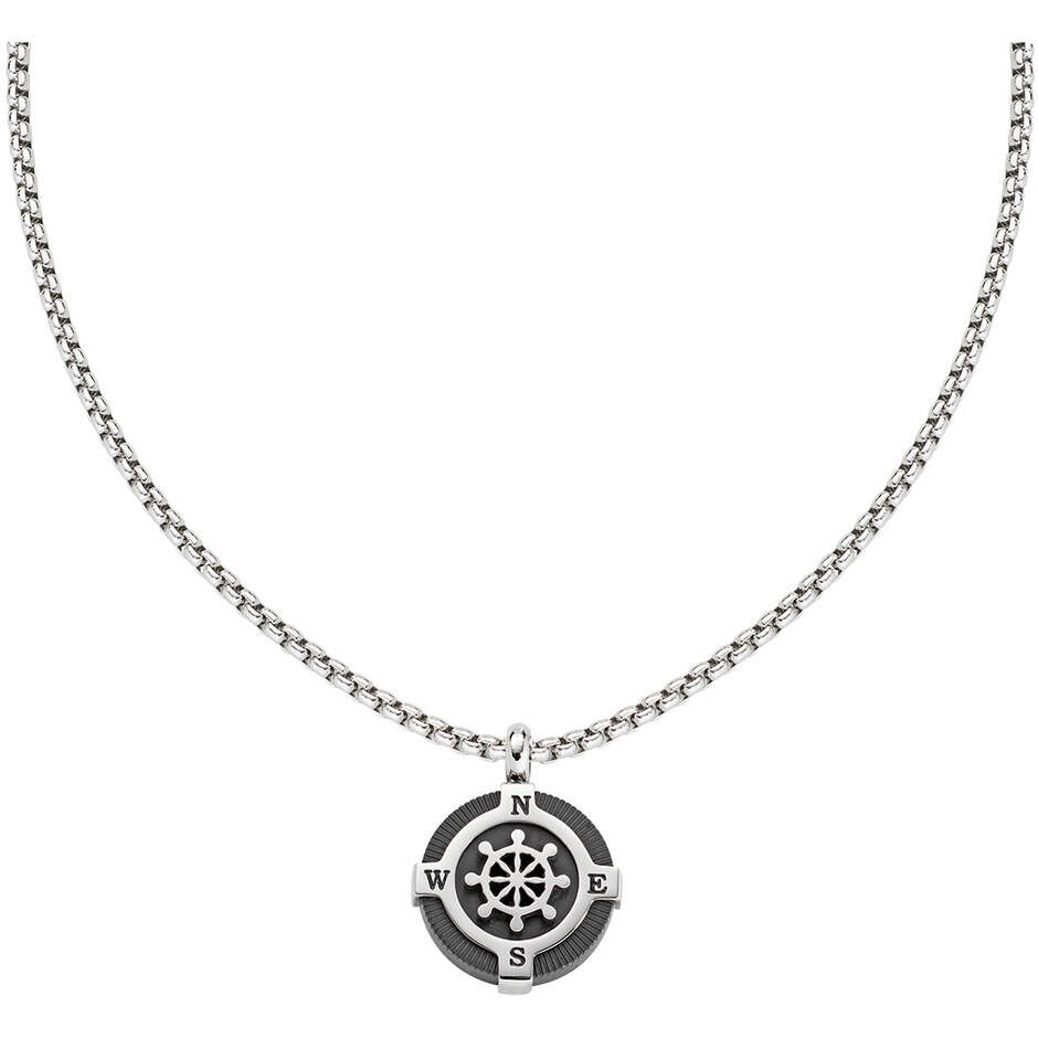 Collana da uomo Amen in acciaio con pendente timone PVD nero