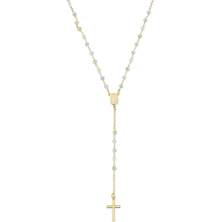 Collana rosario Amen cristalli multicolor e argento dorato