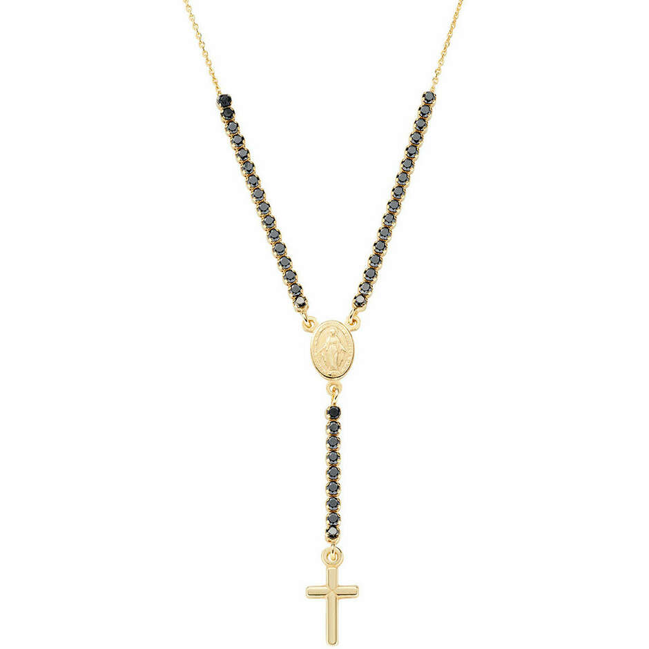 Collana rosario Amen in argento dorato e zirconi neri