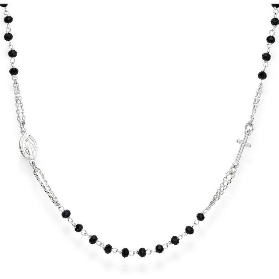 Collana rosario Amen in argento e cristalli neri