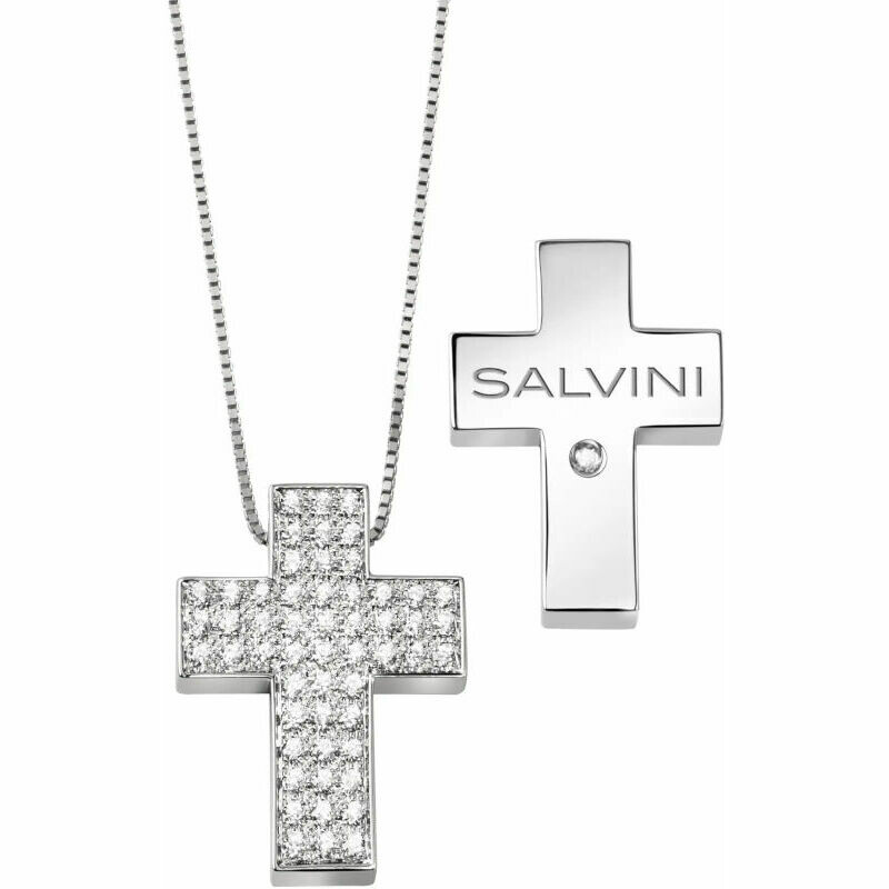 Collana Salvini Croce In Oro Bianco Con Brillanti Croce Salvini