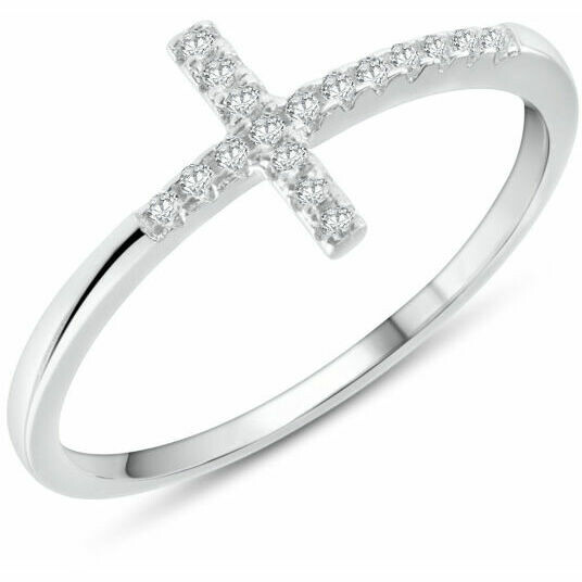 Cross ring in silver and zirconia