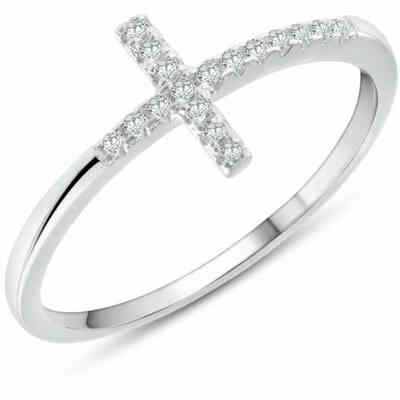 Cross ring in silver and zirconia Cross ring in silver and zirconia