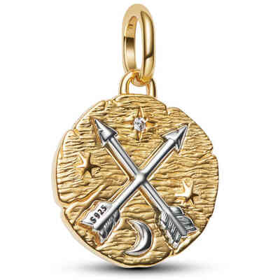Crossing arrows sterling silver and 14k gold-plated medallion with clear cubic zirconia Crossing arrows sterling silver and 14k gold-plated medallion with clear cubic zirconia