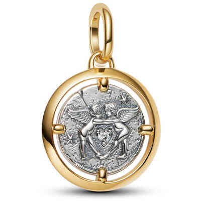 Cupids sterling silver and 14k gold-plated medallion with clear cubic zirconia Cupids sterling silver and 14k gold-plated medallion with clear cubic zirconia