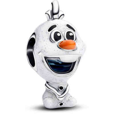 Disney Olaf sterling silver charm with orange, black and glittery white enamel and blue UV resin Disney Olaf sterling silver charm with orange, black and glittery white enamel and blue UV resin