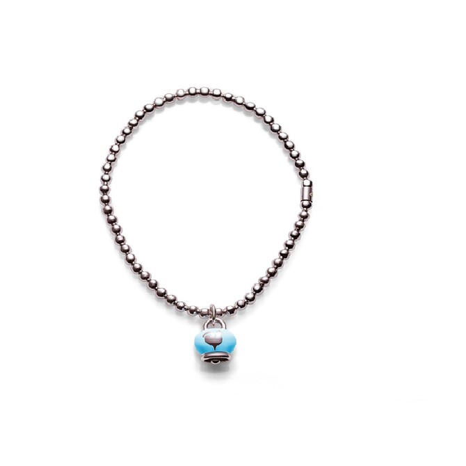 Elastic Chantecler bracelet in silver with micro bell pendant in turquoise enamel