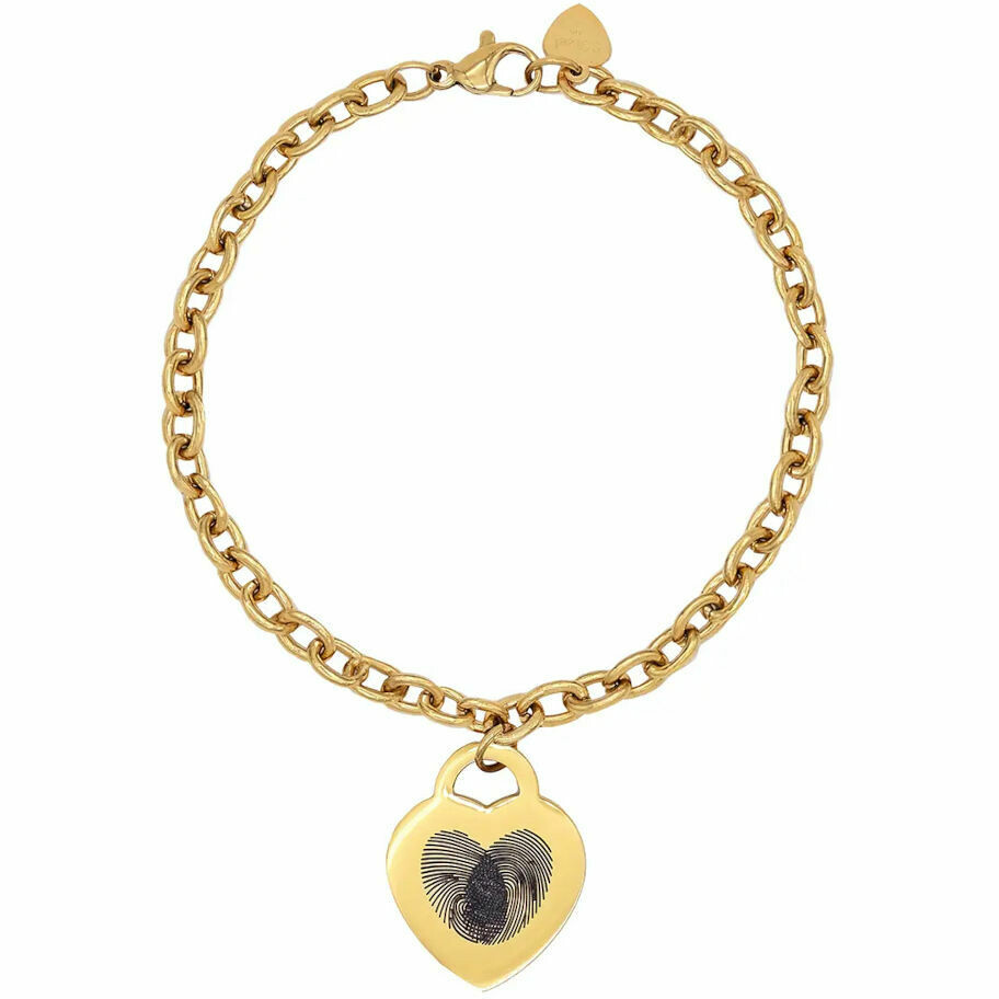 Emotion gold bracelet with heart and enameled fingerprint