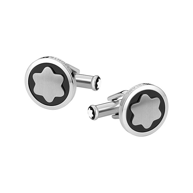 Gemelli rotondi in acciaio e pvd nero Montblanc Star