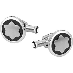 Gemelli rotondi in acciaio e pvd nero Montblanc Star Gemelli rotondi in acciaio e pvd nero Montblanc Star