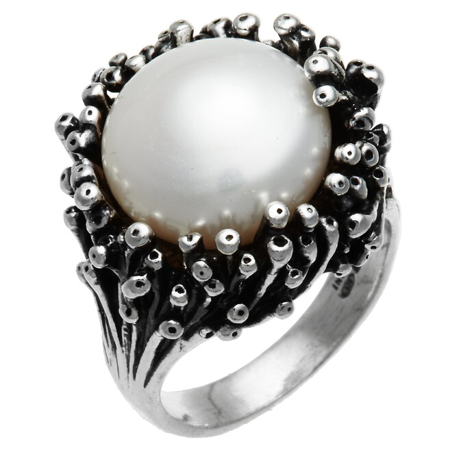 Giovanni Raspini Anemone silver ring with pearl