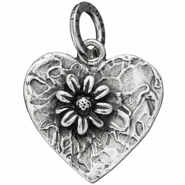 Giovanni Raspini heart-shaped charm with daisy in silver