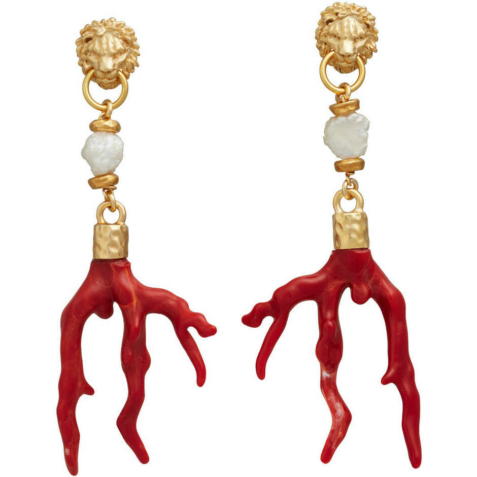 Giovanni Raspini Lion and red coral earrings in gold-plated silver