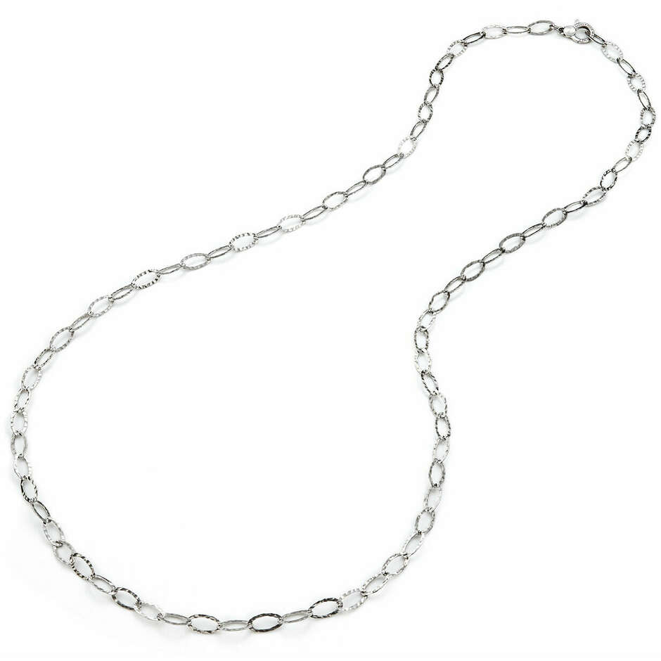 Giovanni Raspini silver necklace with hammered oval link, 107 cm