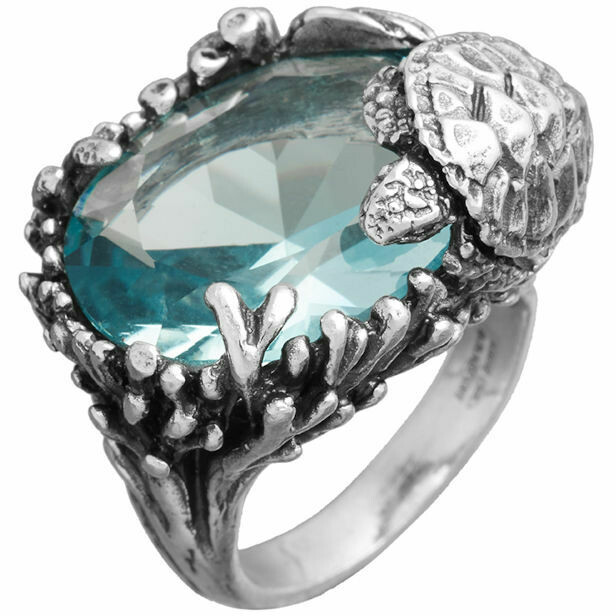 Giovanni Raspini Turtle ring in silver and aquamarine quartz