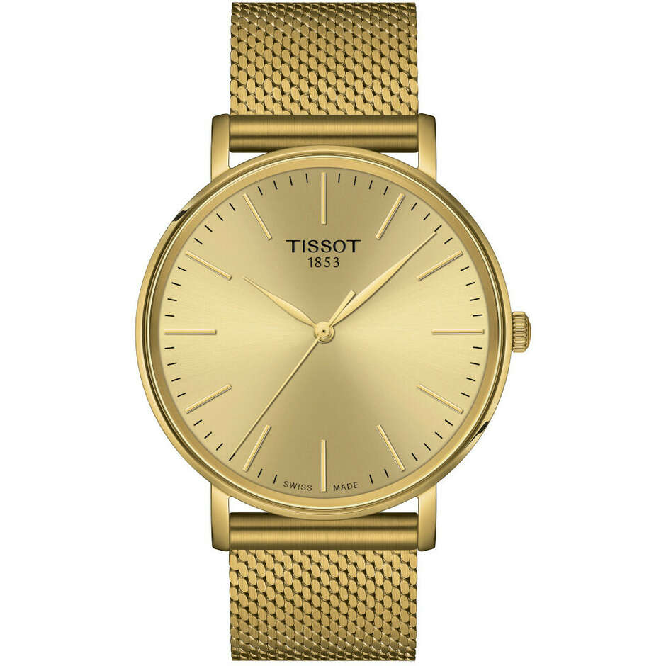 Golden Tissot Everytime Milanese mesh quartz watch