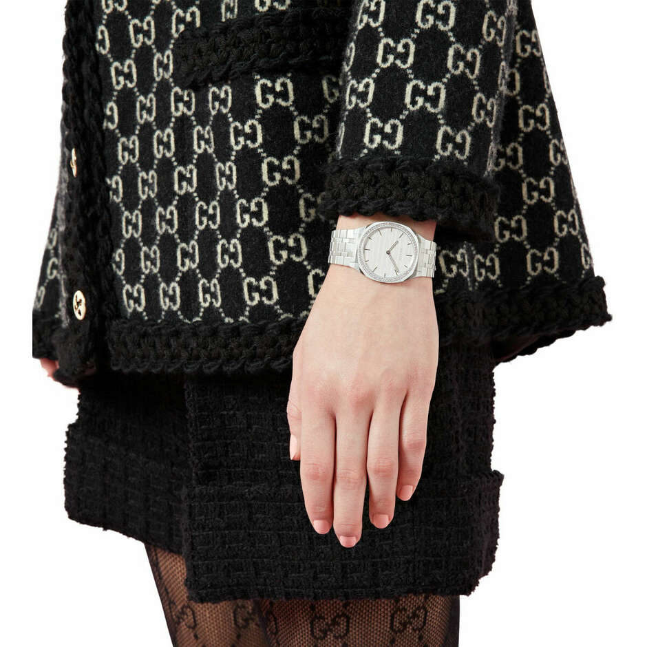 Gucci 25H 34mm watch in steel and diamonds