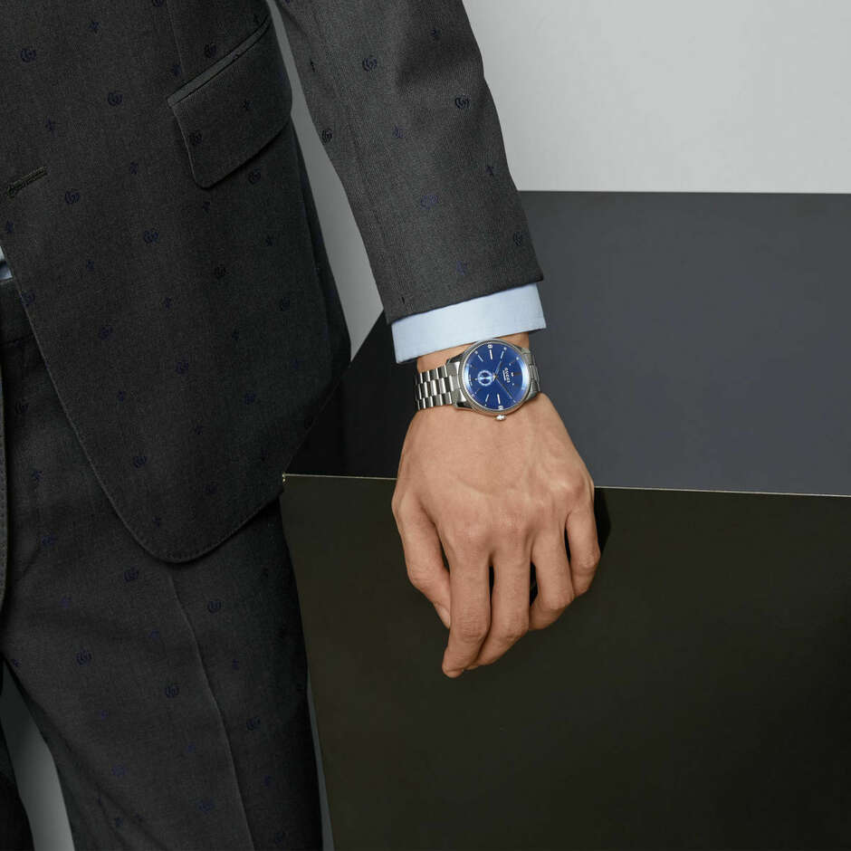 Gucci G-Timeless automatic watch in steel with blue dial