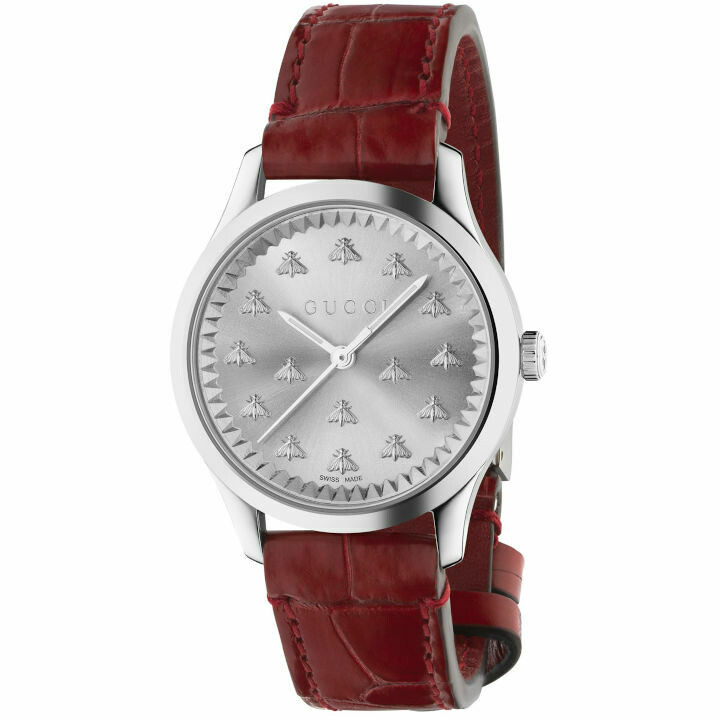 Gucci G-Timeless watch in steel and leather 32 mm