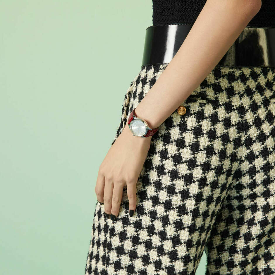 Gucci G-Timeless watch in steel and leather 32 mm