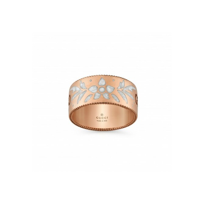 Gucci Icon Blooms ring rose gold and white enamel 9mm