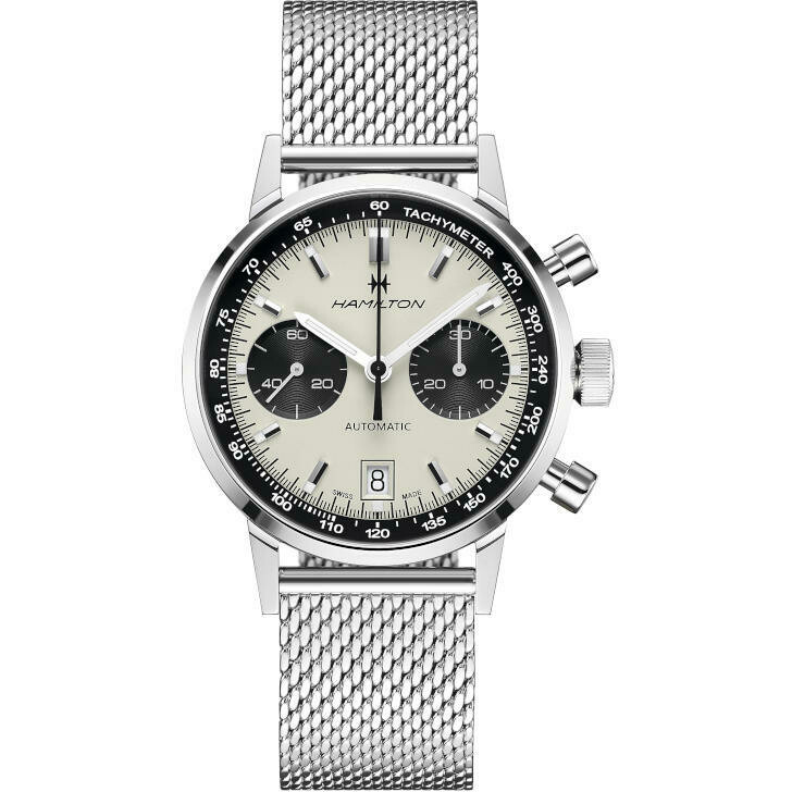 Hamilton Intra-Matic steel panda dial chronograph watch