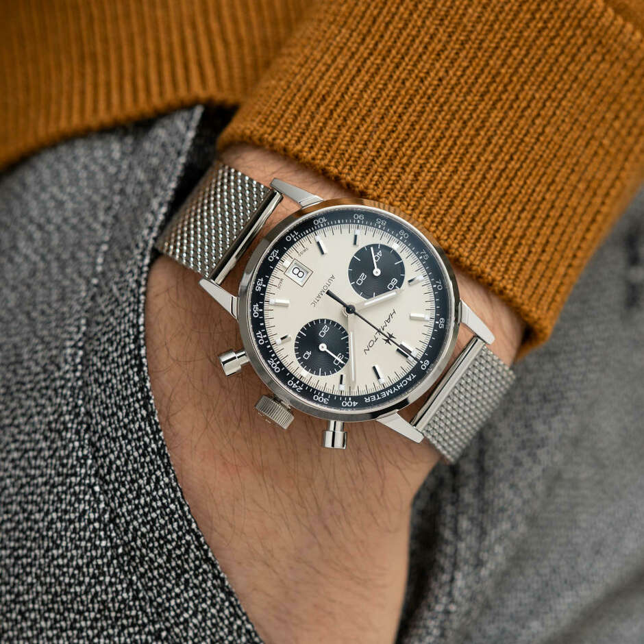 Hamilton Intra-Matic steel panda dial chronograph watch