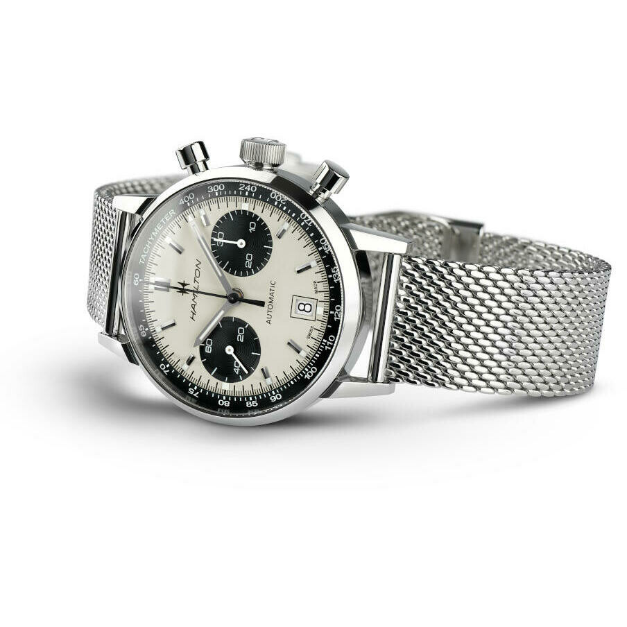 Hamilton Intra-Matic steel panda dial chronograph watch