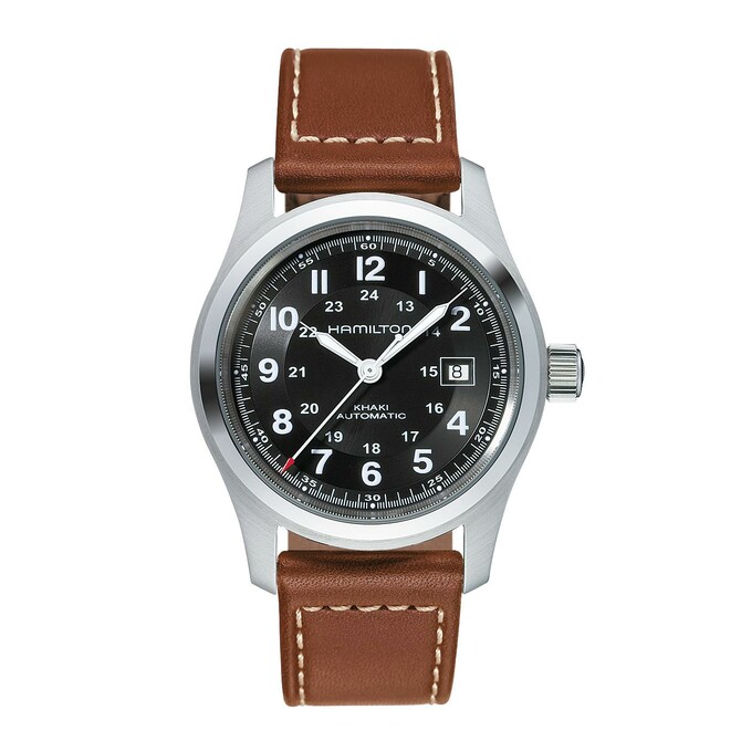 Hamilton Khaki Field automatic watch in steel and brown leather