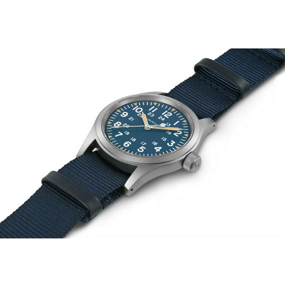 Hamilton Khaki Field manual winding watch with blue dial