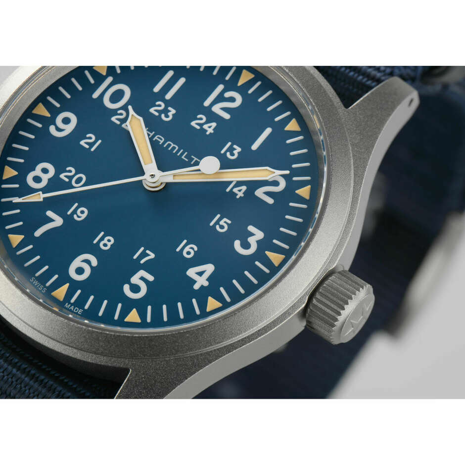 Hamilton Khaki Field manual winding watch with blue dial
