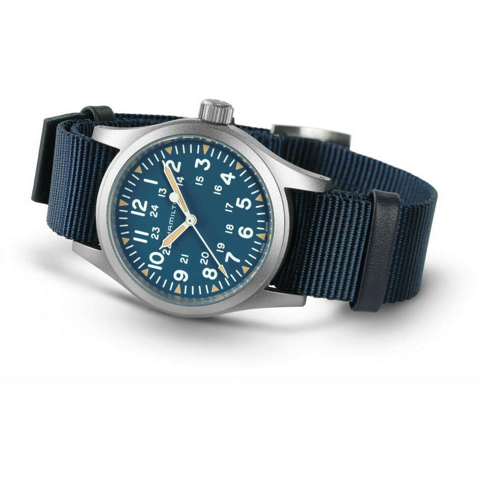 Hamilton Khaki Field manual winding watch with blue dial