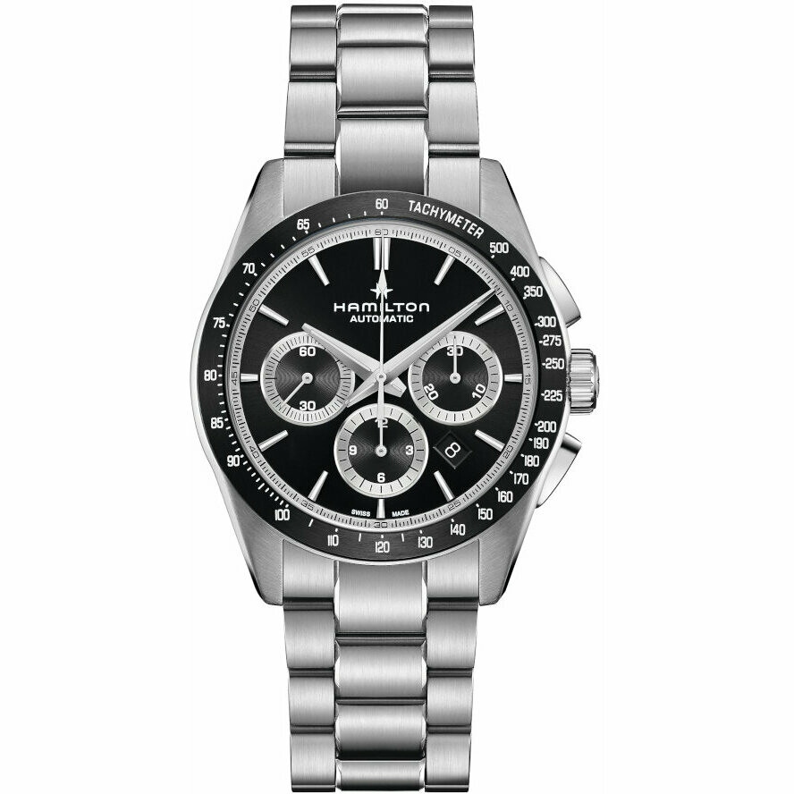 Hamilton Performer black chronograph watch in steel