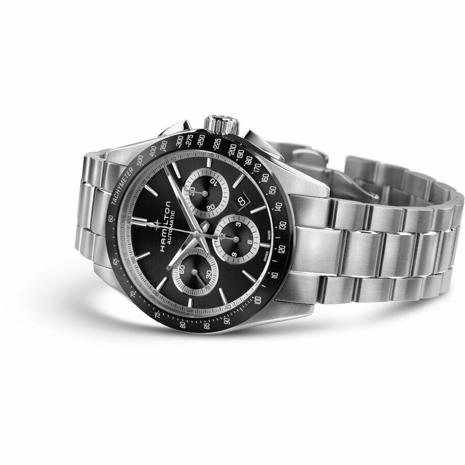 Hamilton Performer black chronograph watch in steel