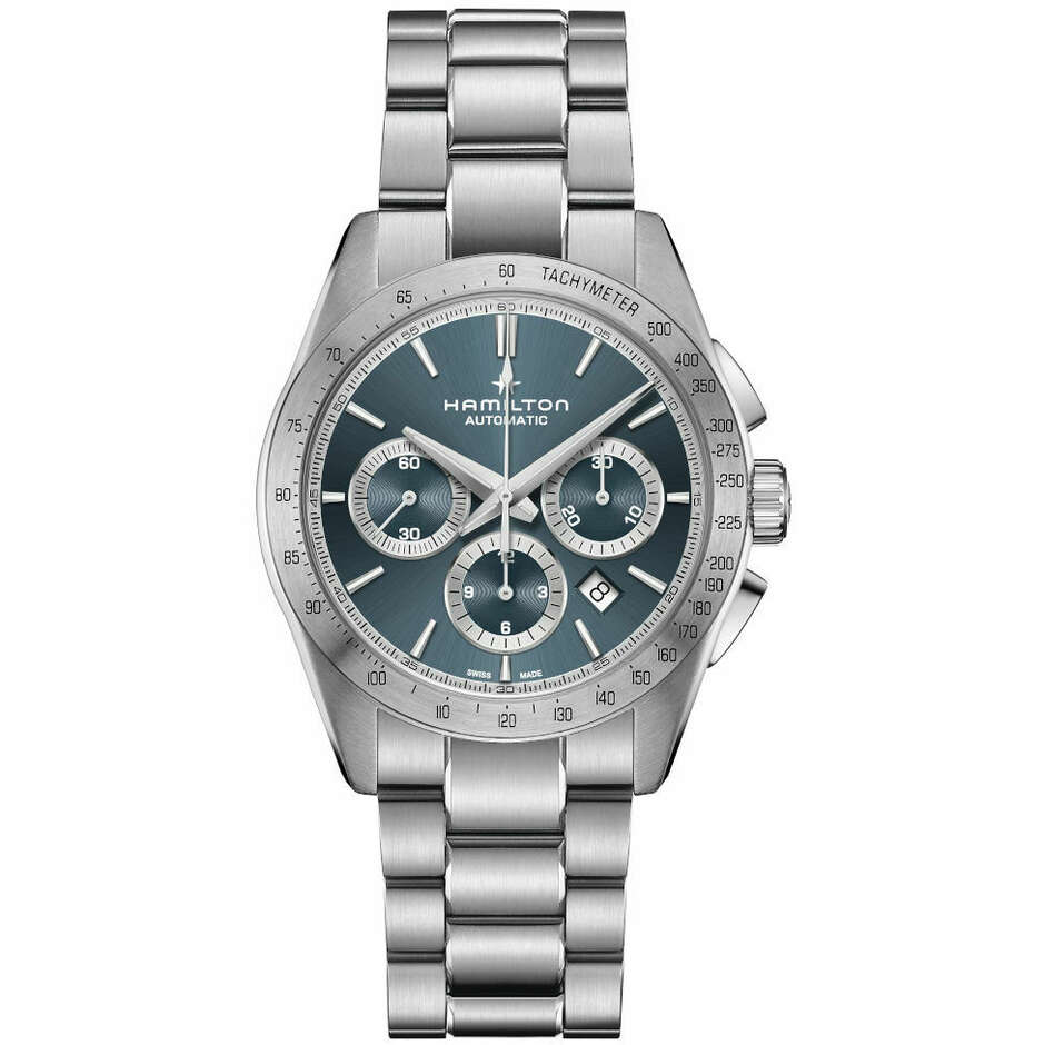 Hamilton Performer light blue chronograph watch in steel