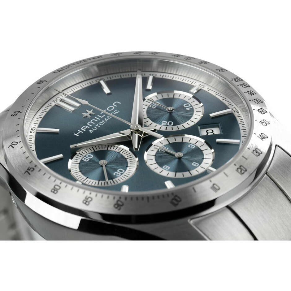 Hamilton Performer light blue chronograph watch in steel