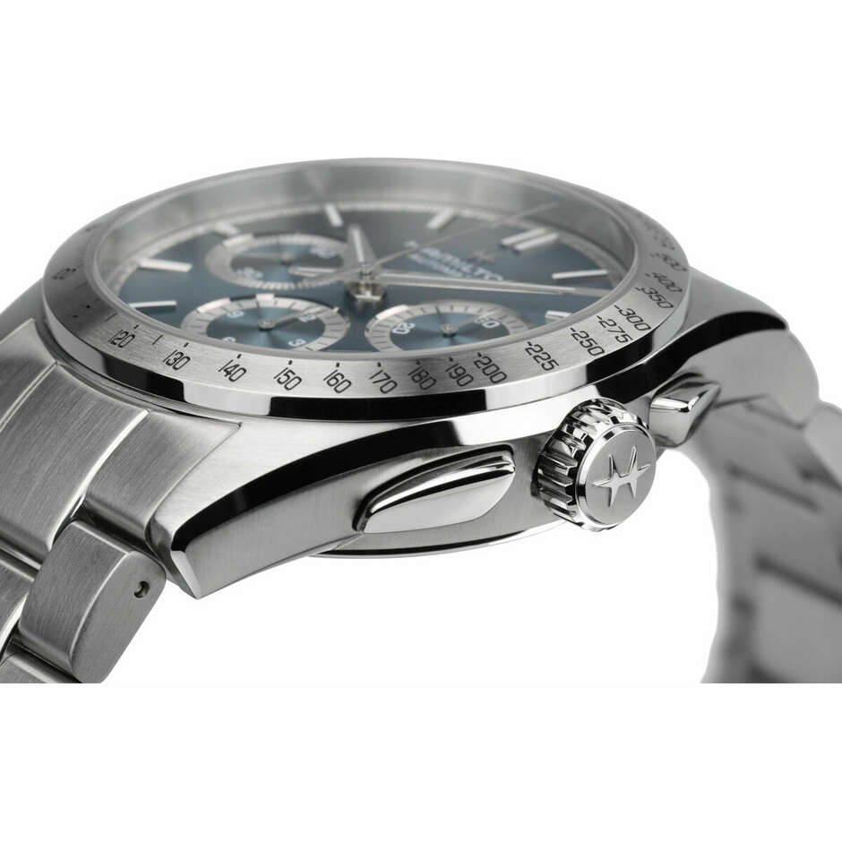 Hamilton Performer light blue chronograph watch in steel