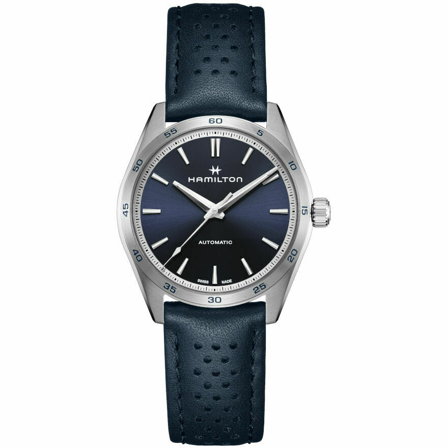 Hamilton Performer men's watch in steel and leather with blue dial