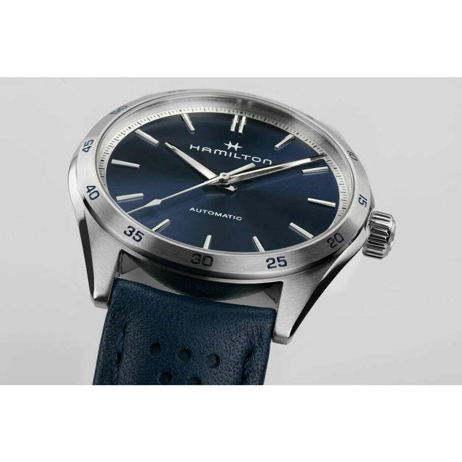 Hamilton Performer men's watch in steel and leather with blue dial