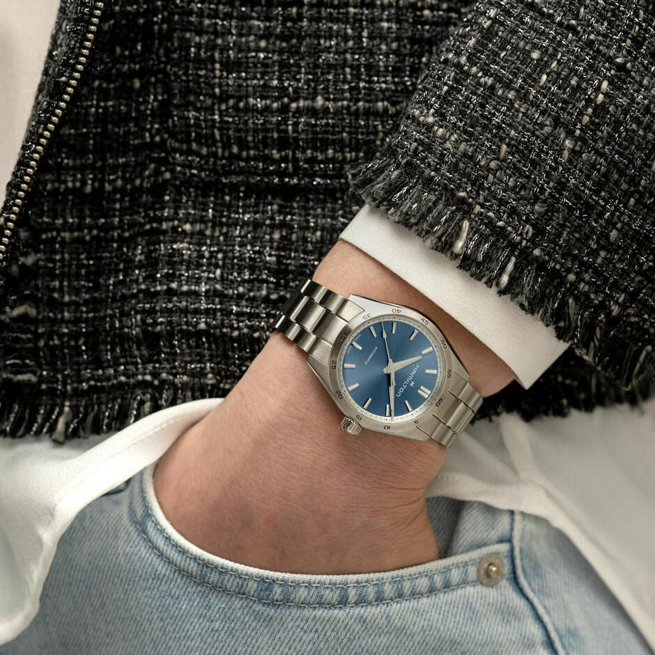 Hamilton Performer women's watch in steel with blue dial