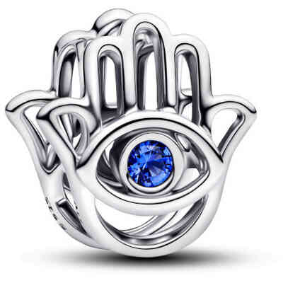 Hamsa hand sterling silver charm with stellar blue crystal Hamsa hand sterling silver charm with stellar blue crystal
