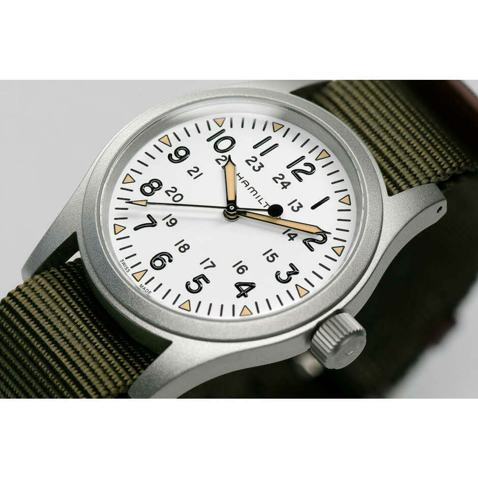 Khaki Field mechanical watch with green fabric strap