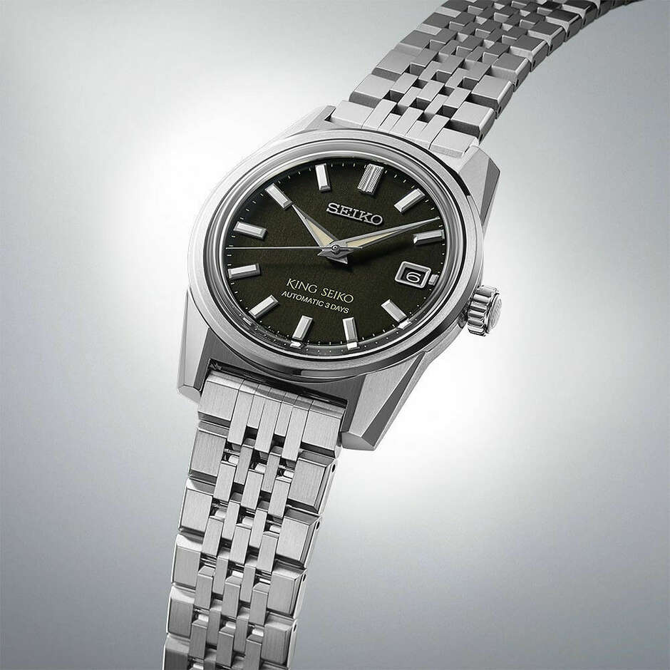 King Seiko automatic watch in steel with green dial