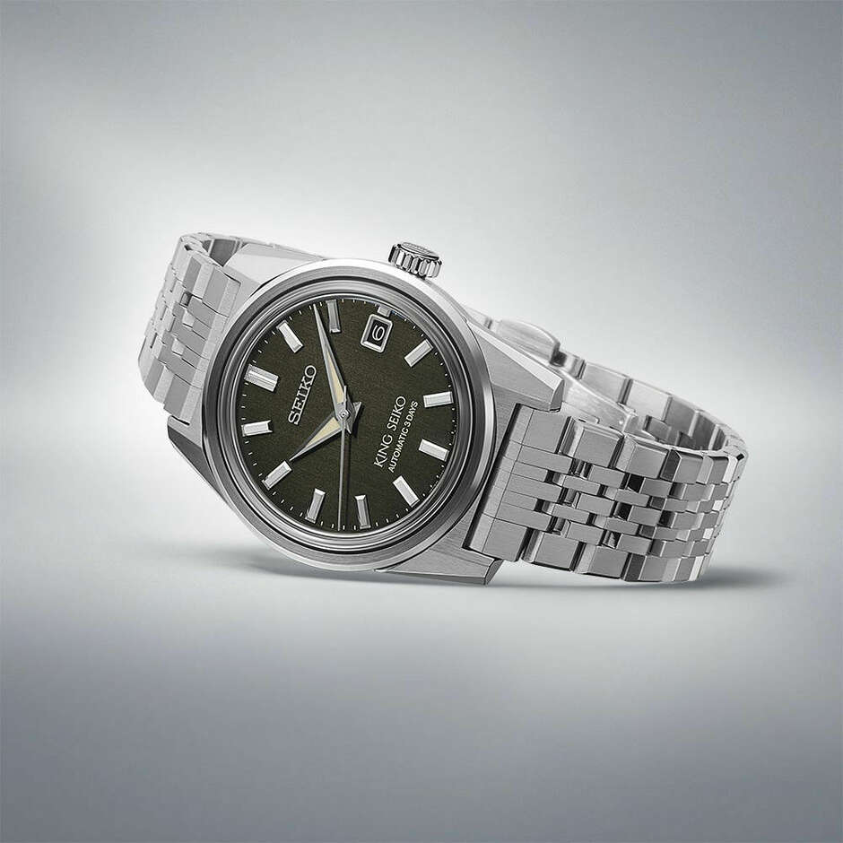 King Seiko automatic watch in steel with green dial