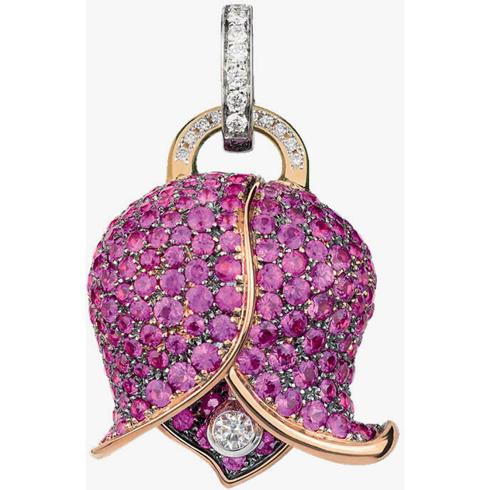 Large Chantecler Campanella Bouganville pendant in rose gold with sapphires and diamonds