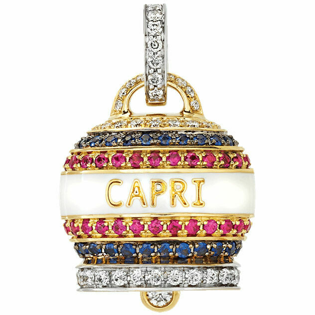 Large Chantecler Campanella pendant in gold, diamonds, rubies, sapphires