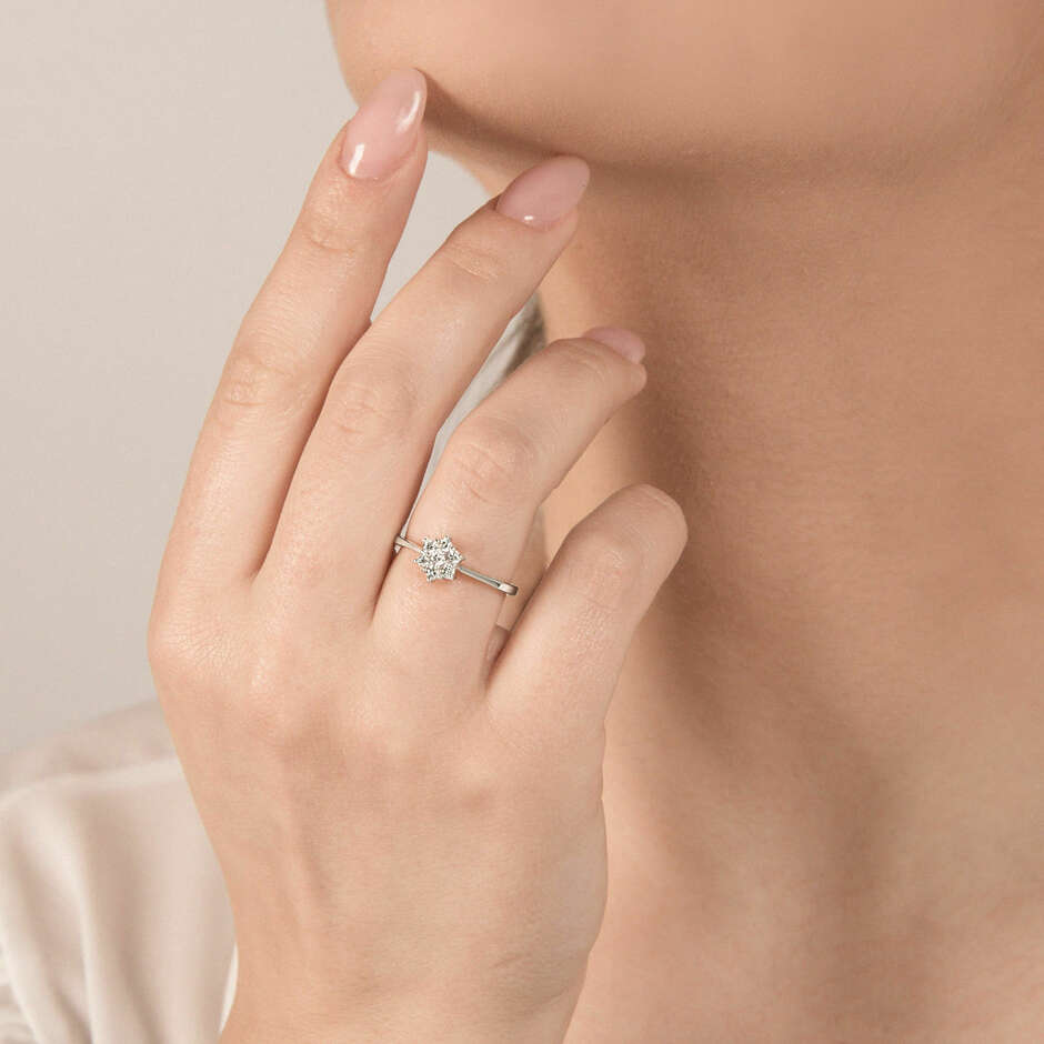 Mico Visconti Flower Ring in White Gold and Diamonds