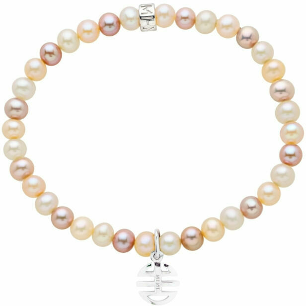 Mimi elastic bracelet with 5-6 mm multicolor pearls and everybene charm